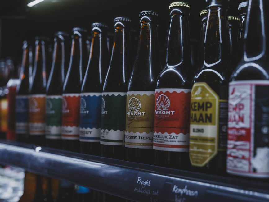 Craft beer selection and bottles display