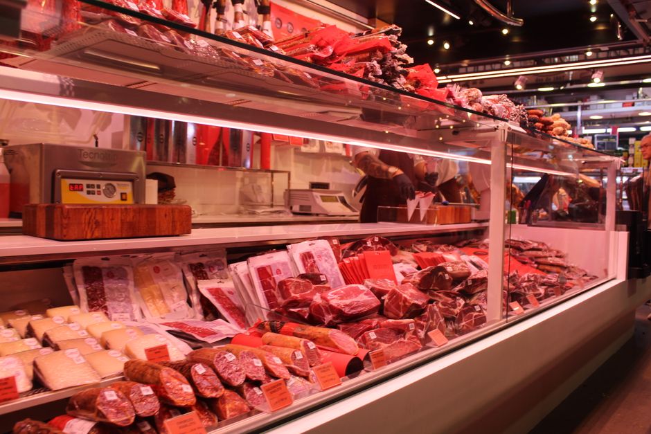 Fresh meat counter display with premium beef cuts